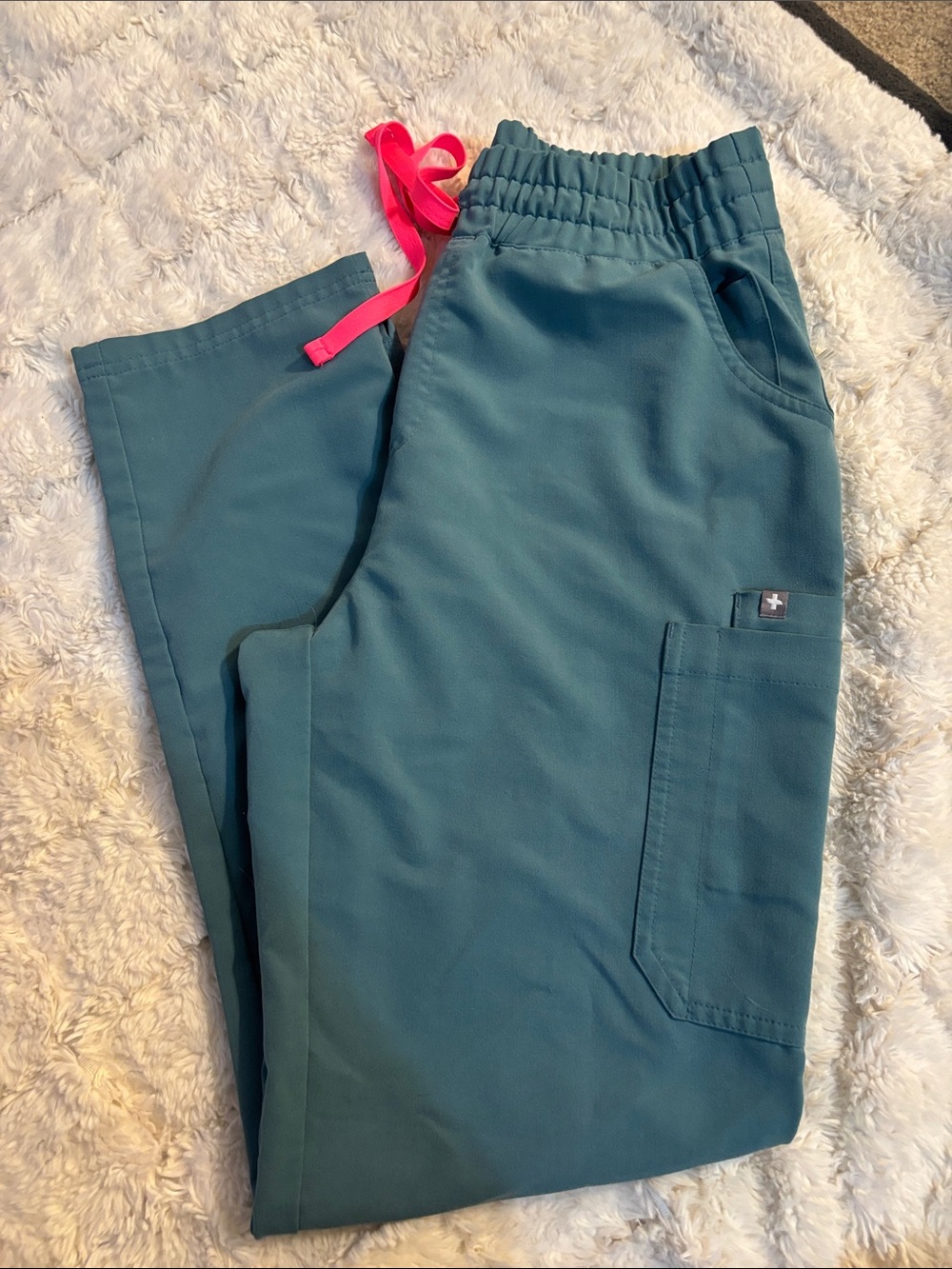 Figs Teal Medical Scrub Pants with Pink Drawstring